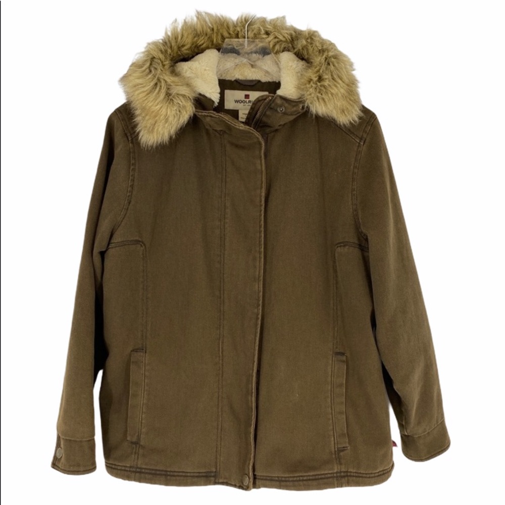 Woolrich Hobo Parka Khaki Destress Canvas Size L